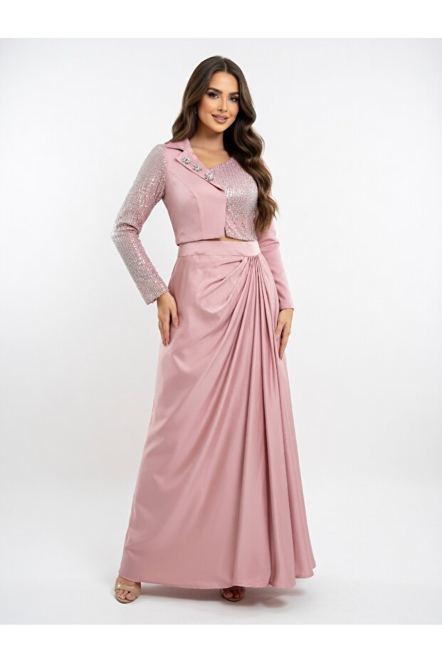 Blush sequin top and draped skirt
