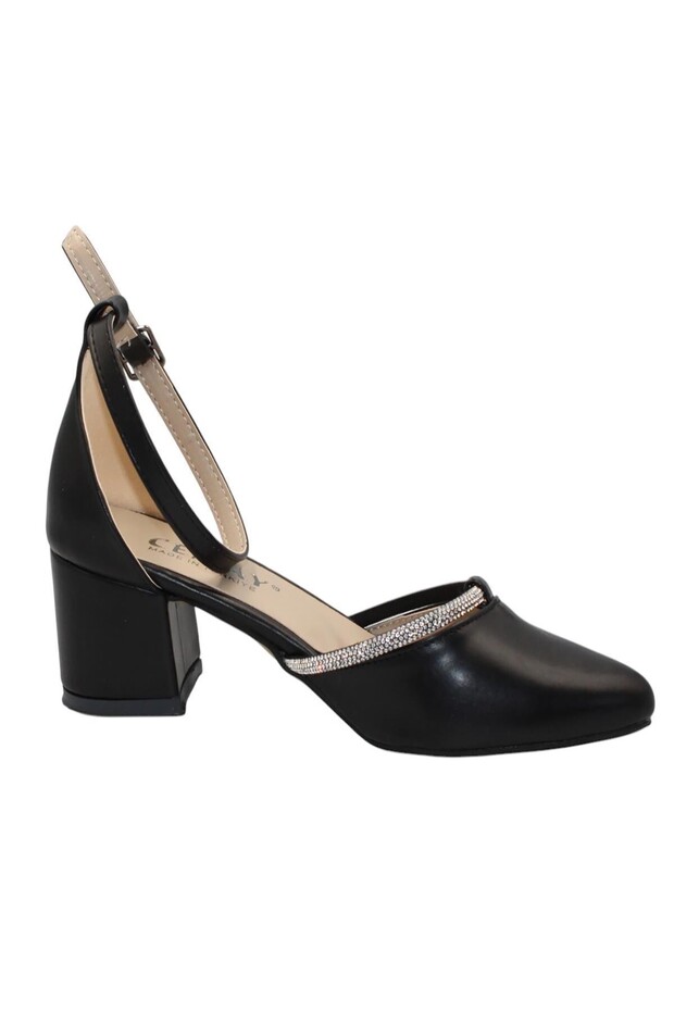 Black Women's 5 cm Thick Heeled Shoes
