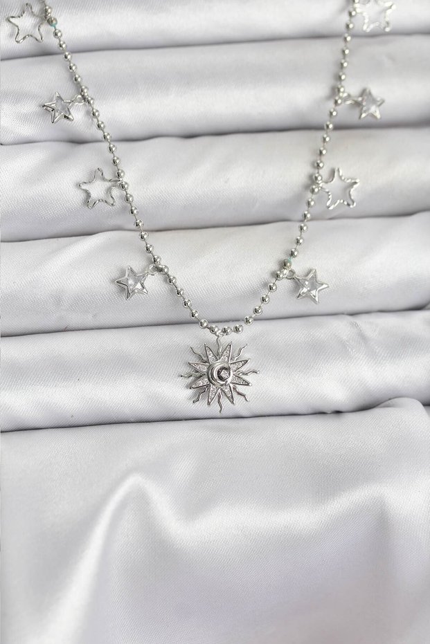 Stylish Brass Silver Color Sun Model Women Necklace Teachers Mothers Valentine's Day Gift
