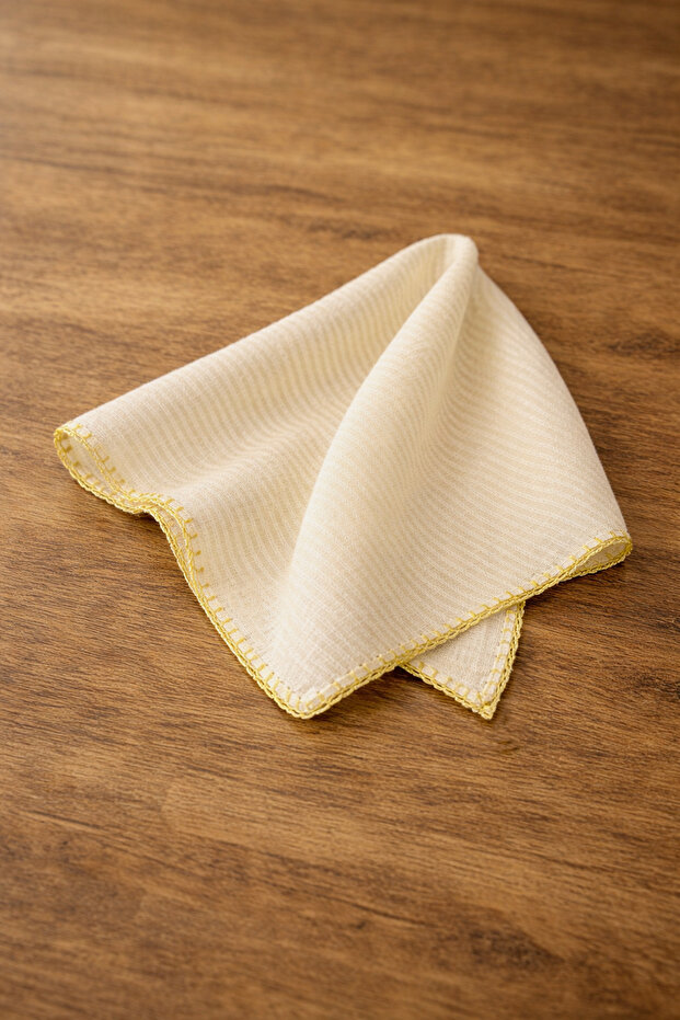 Hatay Yellow 100% Peace Silk Handwoven Scarf 50 X 50 cm Hand Embroidered R012