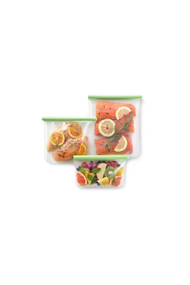 Green 3-Piece Reusable Silicone Flat Storage Bag Set