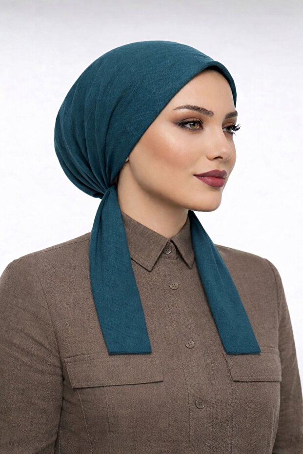 Scarf Bonnet Cotton Fabric Non-Slip Petrol Blue