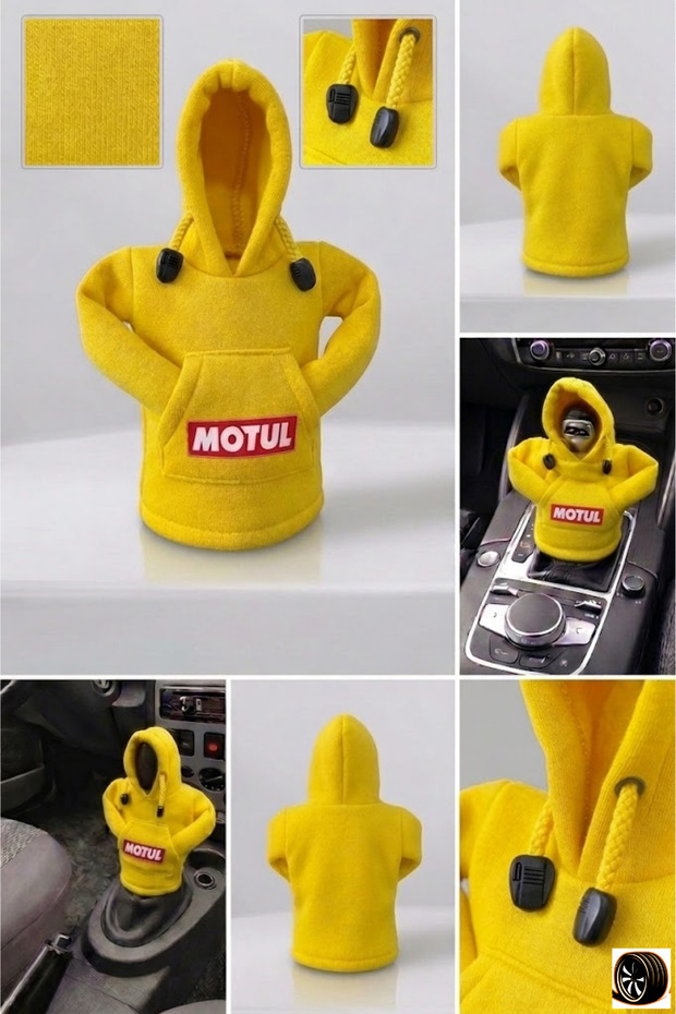 Yellow Hooded Gear Shift Cover – Auto Gear Shift Hoodie Cover with Motul Logo, Universally Compatible, Stylish Design