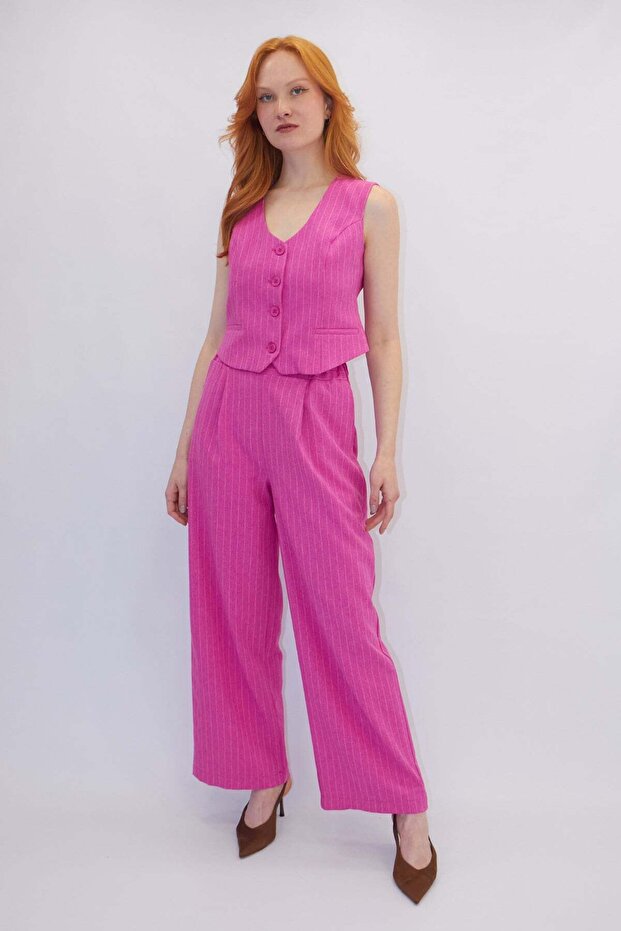 Vest with Stripe Detail Suit in Pink