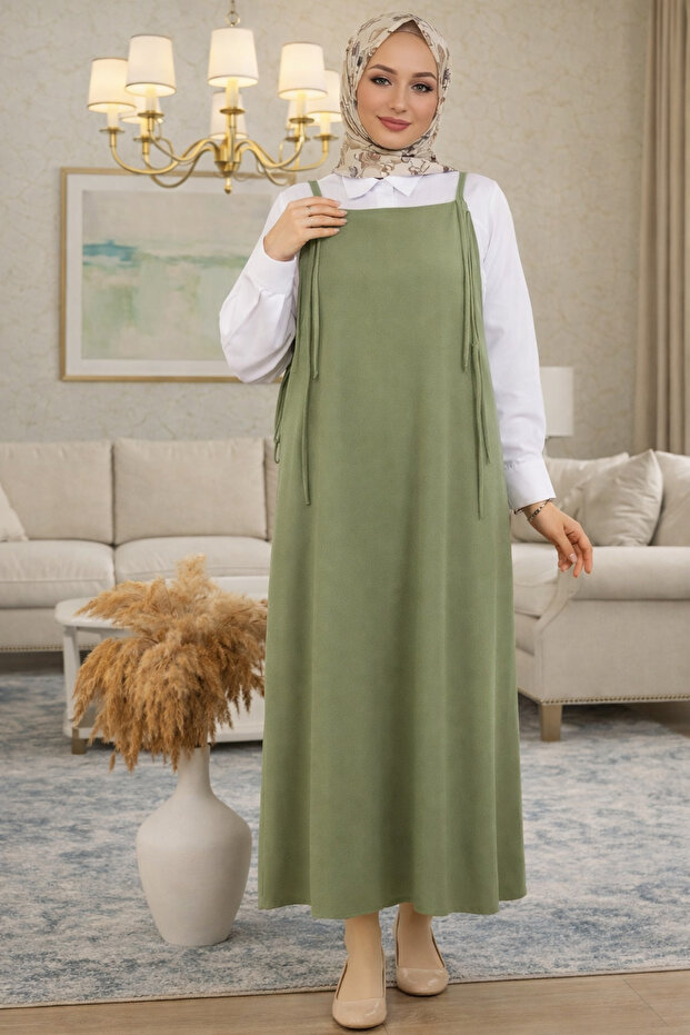 Women's Khaki Color Adjustable Strap Gilet Dress