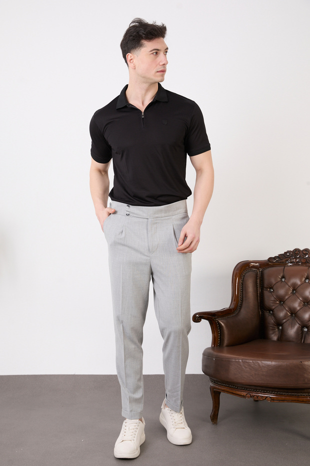 Men's Double Button Pleated Lycra Fabric Pants