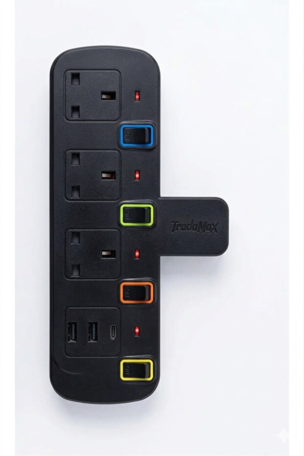 شريط طاقة بـ 4 منافذ + منفذ USB - أمان ذكي وتحكم منفصل لكل جهاز - TM16