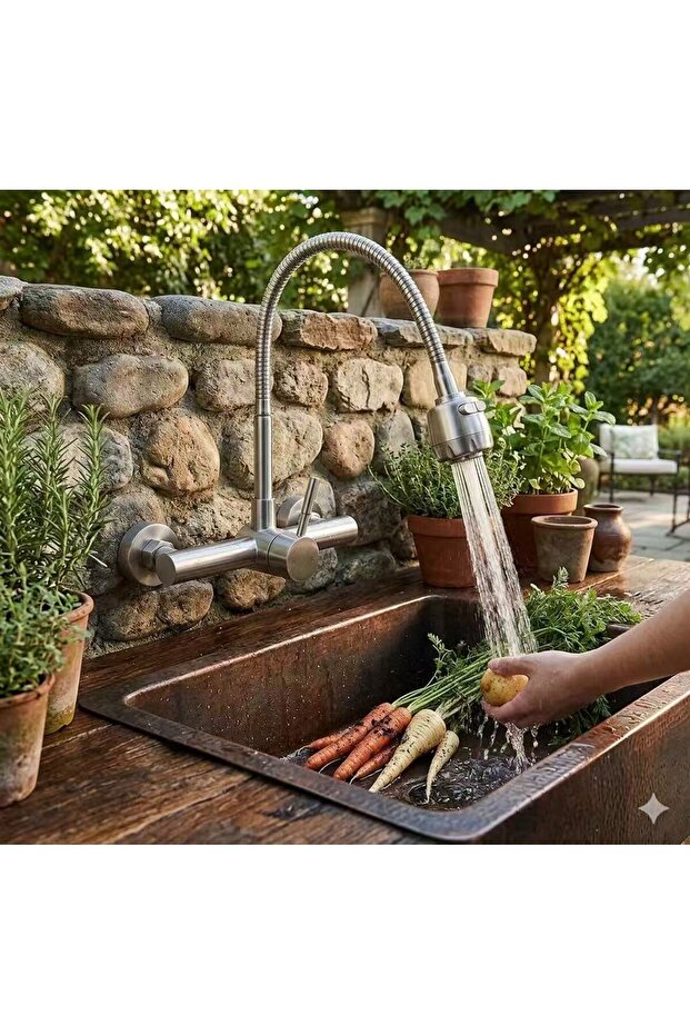 Wall-mounted stainless steel kitchen sink with rotating faucet