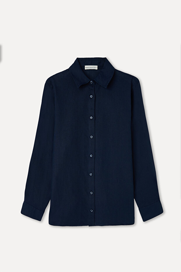 Women's Orange Long Sleeve Linen Shirt