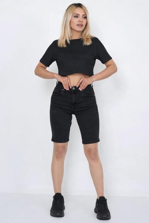 Women's denim lycra shorts - black