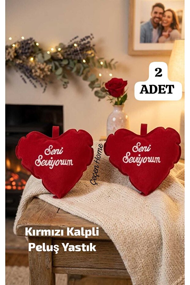 (2 Pieces) Mini Size I Love You Written Red Heart Pillow, Plush Pillow, Gift for Lover (13 cm)
