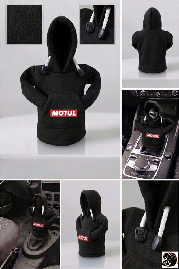 Hooded Gear Shift Knob Cover with Motul Logo Black Sweatshirt Car Interior Accessory