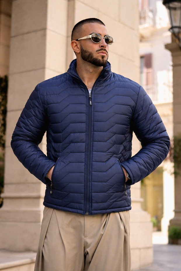 Men's Winter Premium Casual Quilted Navy Blue Puffer Jacket