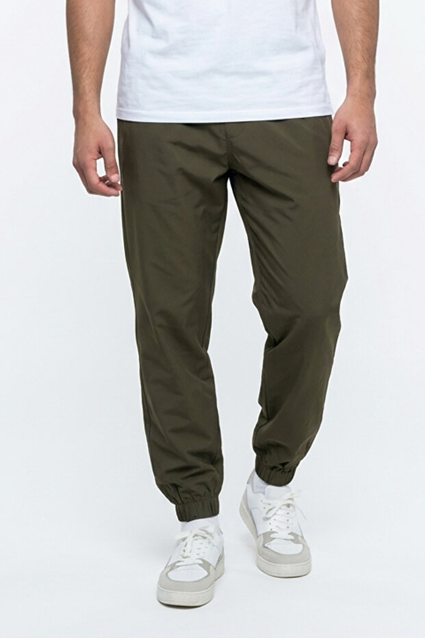 Men's Khaki Summer Ultra Thin Parachute Fabric Relaxed Fit Sweatpants with Zipper Pockets and Elasticized Cuffs