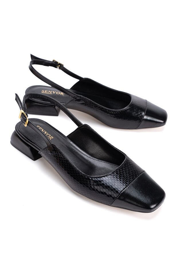 Women's Open-Back Heeled Ballerinas 1040 Black