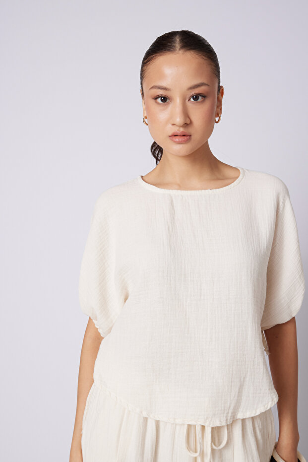 Fluffy Sleeves Cotton Blouse