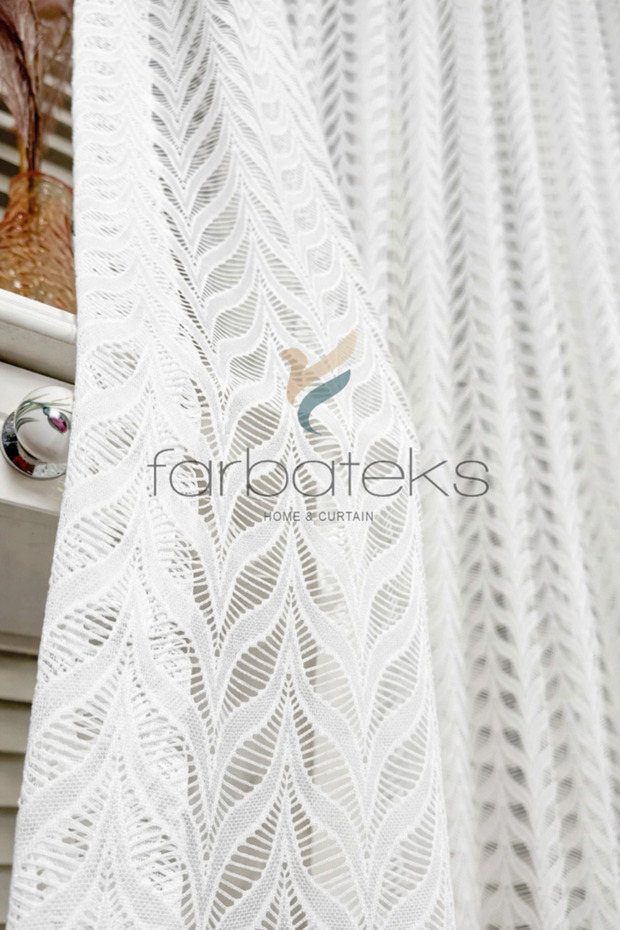 Stylish Leaf Patterned Tulle Curtain Modern Woven 2 Layer Pleated Living Room Tulle Elegance Series