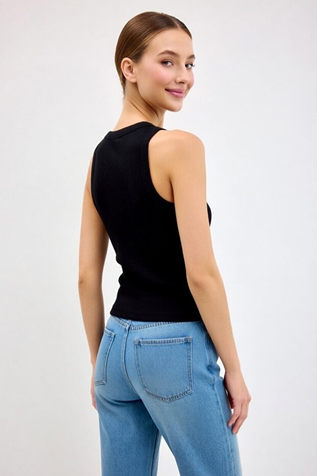 Women's Ribbed Halter Neck Stretchy Basic Undershirt - 7