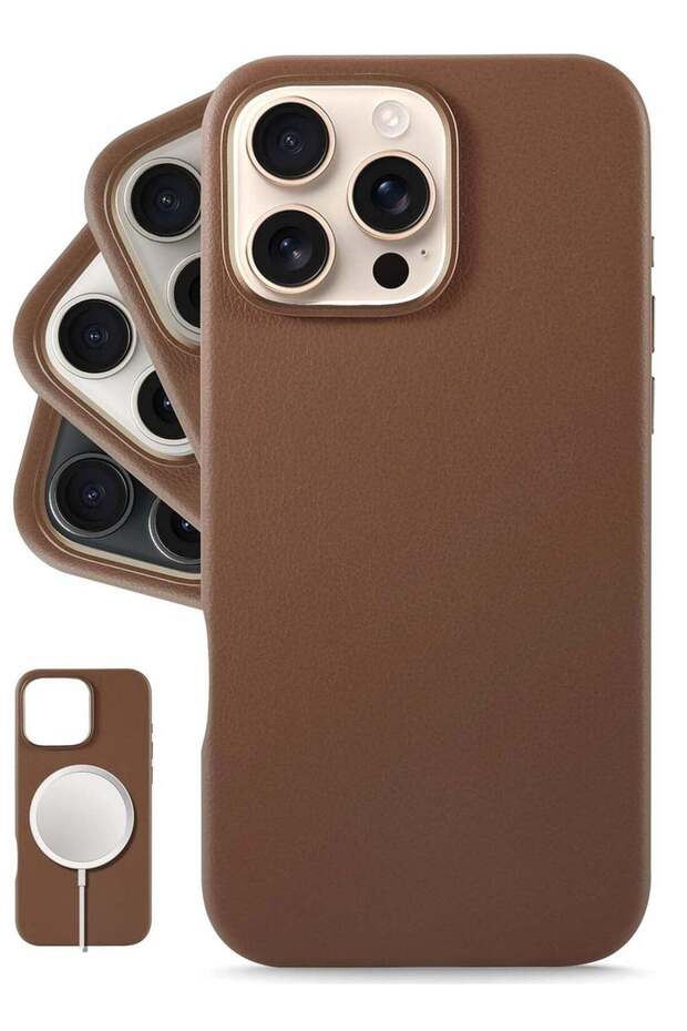 Luxurious Dark Saddle Brown Leather iPhone 16 Pro Max Case – Softens with Use, MagSafe Compatible