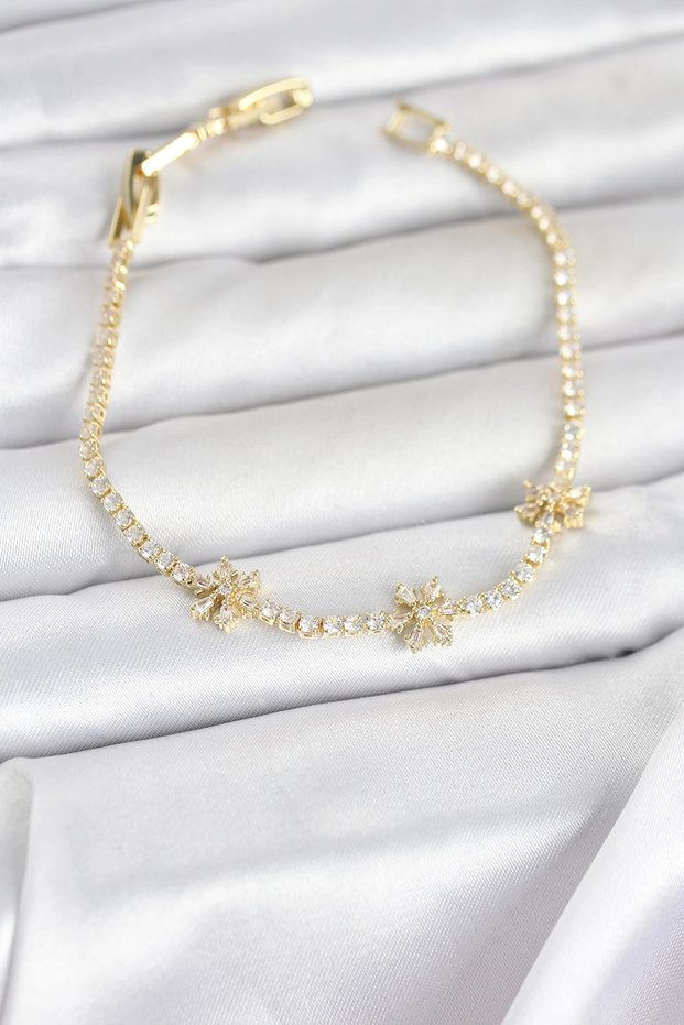 Brass Gold Color Flower Model Zircon Stone Waterway Women's Bracelet