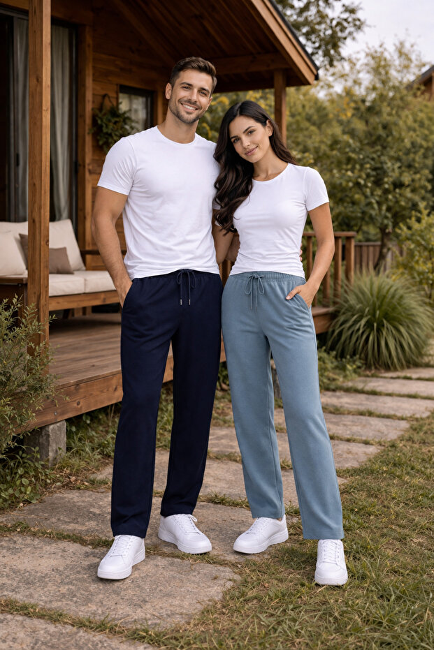 Double Set Premium Men's and Women's 2-Yarn Comfortable Fit Pocketed 2-Piece Sweatpants