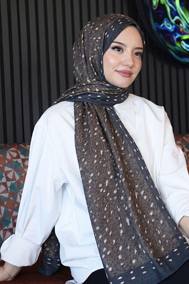 Deer Pattern Brown Soft Cotton Shawl - 1
