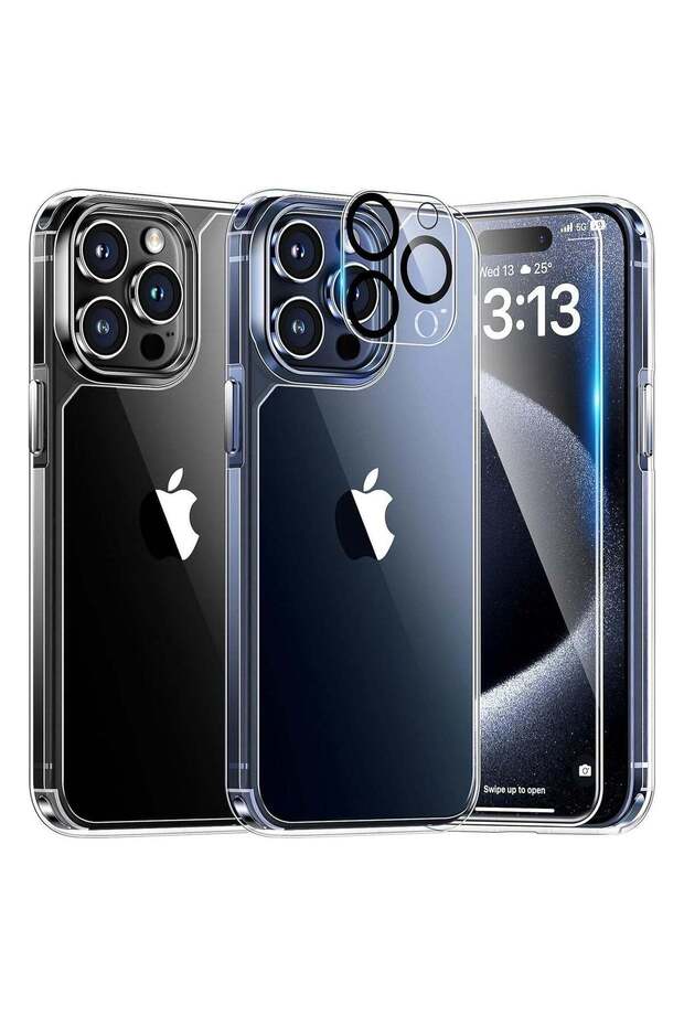 iPhone 15 Pro Max Case, [5 in 1] 1X Clear Case [Not-Yellowing] with 2X Tempered Glass Screen Protect