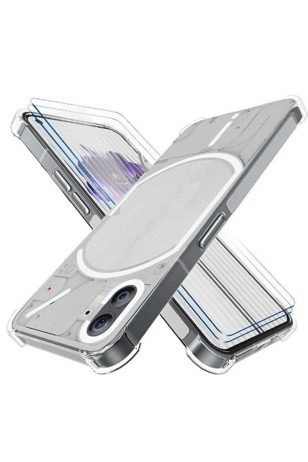 Nothing Phone 1 Case with 2 Pack Tempered Glass Screen Protector, Crystal Clear TPU Silicone Case wi