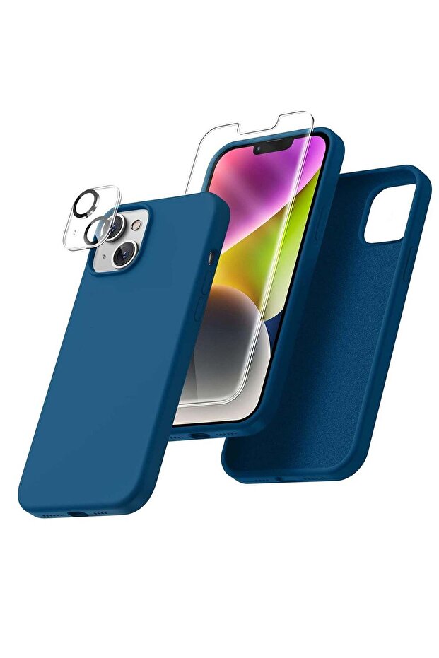 iPhone 14 Plus Case, [5 in 1 with 2 Pack Screen Protector + 2 Pack Camera Lens Protector, Liquid Sil