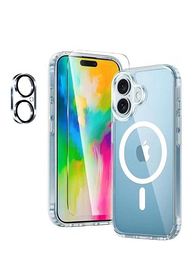 MagSafe Compatible Magnetic Case for iPhone 16 – Clear Case with Tempered Glass Screen & Camera Prot