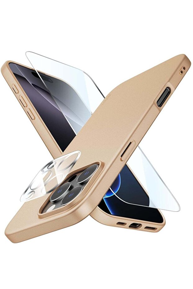 iPhone 16 Pro Gold Case – Ultra-Thin Matte Cover with Upgraded Camera Lens and Screen Protectors, So