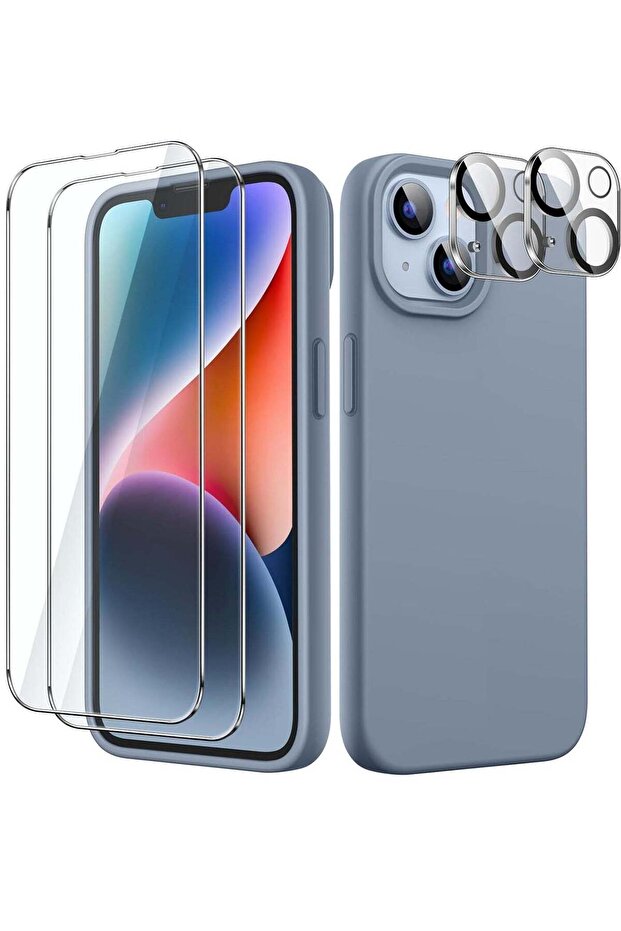 5 in 1 Silicone Case for iPhone 14 6.1-Inch, with 2-Pack Screen Protector and 2-Pack Camera Lens Pro