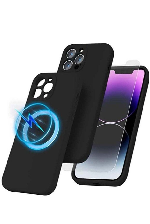 iPhone 14 Pro + 2 Pack Tempered Glass Screen Protector Magsafe Case Silicone Phone Case with Microfi