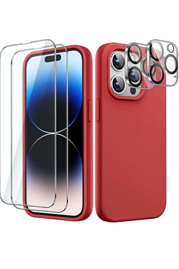 5 in 1 Silicone Case for iPhone 14 Pro Max 6.7-inch, with 2-Pack Screen Protector and 2-Pack Camera