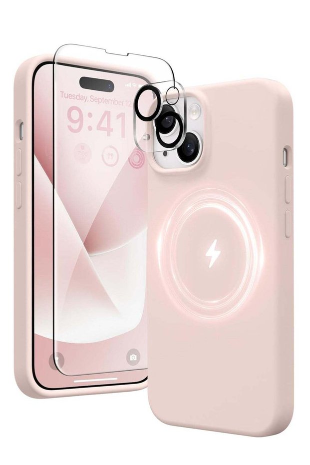5-in-1 iPhone 15 Case in Pink – Magnetic, Slim Skin-Like Silicone, MagSafe-Compatible with 2x