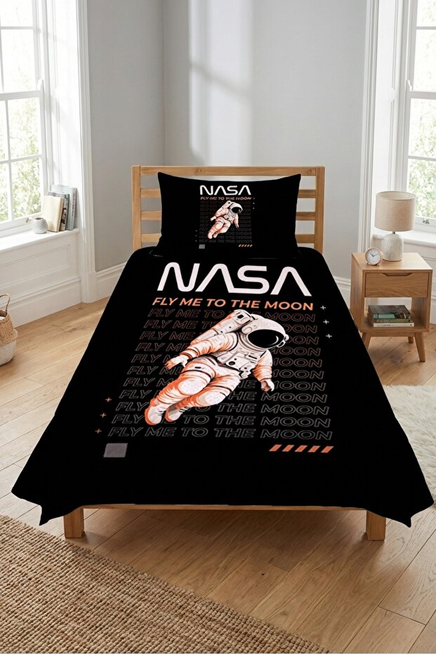 Astronaut Space Themed Teen Pique Set - Cosmic Adventure Modern Anthracite Orange Decorative Bedspread