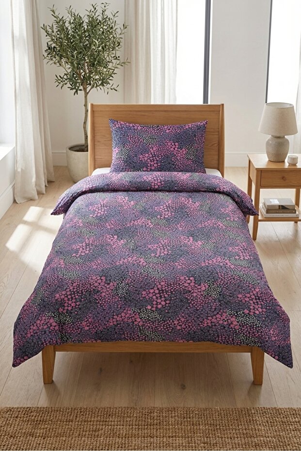 Floral Patchwork Polka Dot Children's Pique Set - Bohemian Young Room Purple Pink Quilted Bedspread