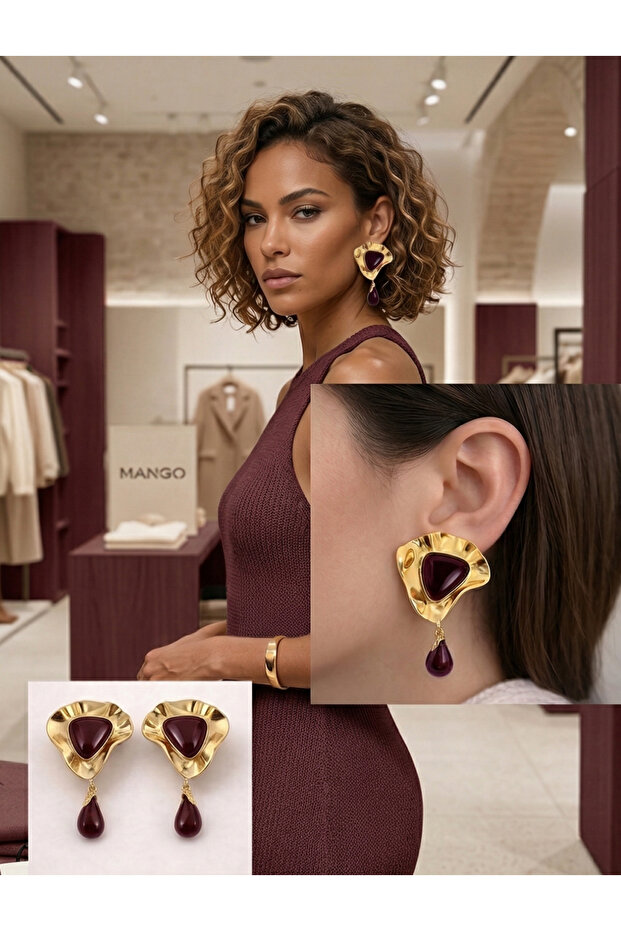 Xuping Wavy Plate Dangle Earrings - Vip Series Baroque Vintage Design with Drop Stones Non-Tarnish Earrings
