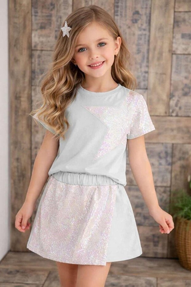 Girl's Sequin Star Detail Top and Bottom Set