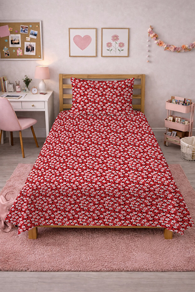 Daisy Floral Single Pique Set - Romantic Young Room Bohemian Pomegranate Flower Quilted Bedspread