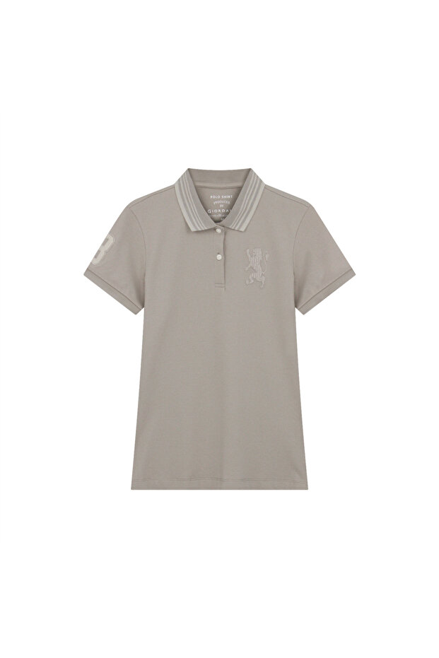 Women’s Slim Pique Polo with 3D Lion Embroidery