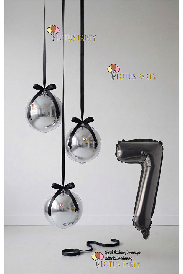 Silver Set - Silver Globe Balloon - Black Number Balloon - Globe Foil Balloon Silver Set 1 Year Old
