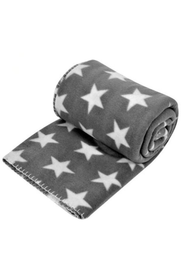 Fleece Blanket, Star Pattern, Gray/White, 200x150cm
