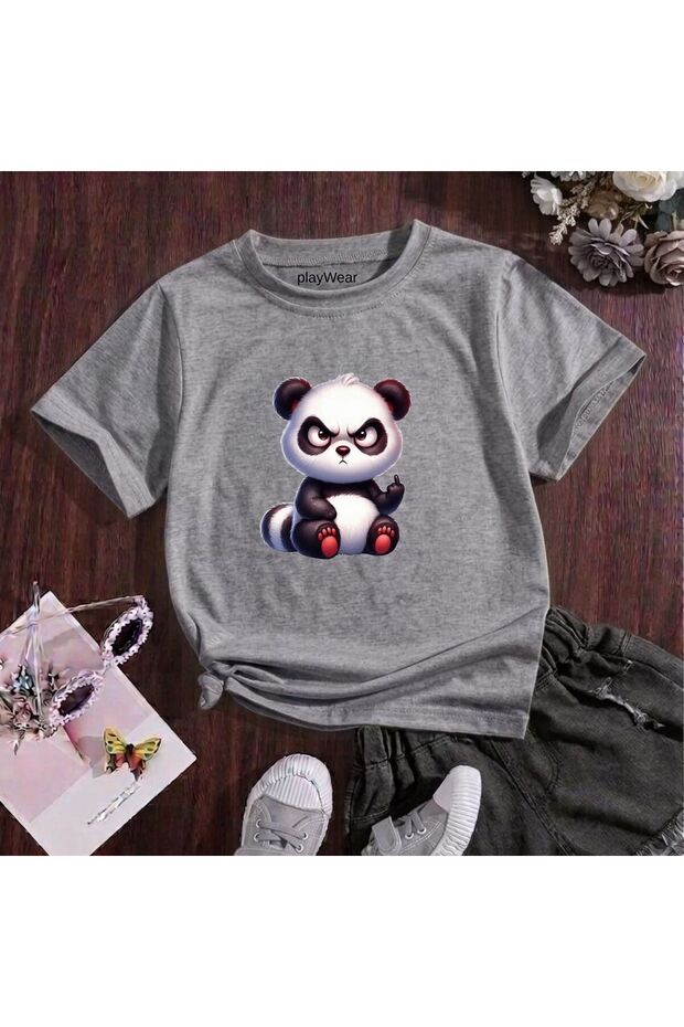 Angry Panda Printed 100% Cotton Crew Neck Kids Unisex T-Shirt 5 6 -7 8-9 10 -11 12 Years Old
