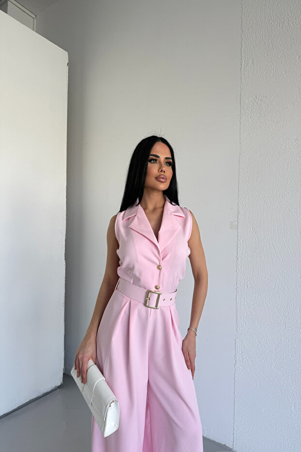Double Collar Button Detail Jumpsuit