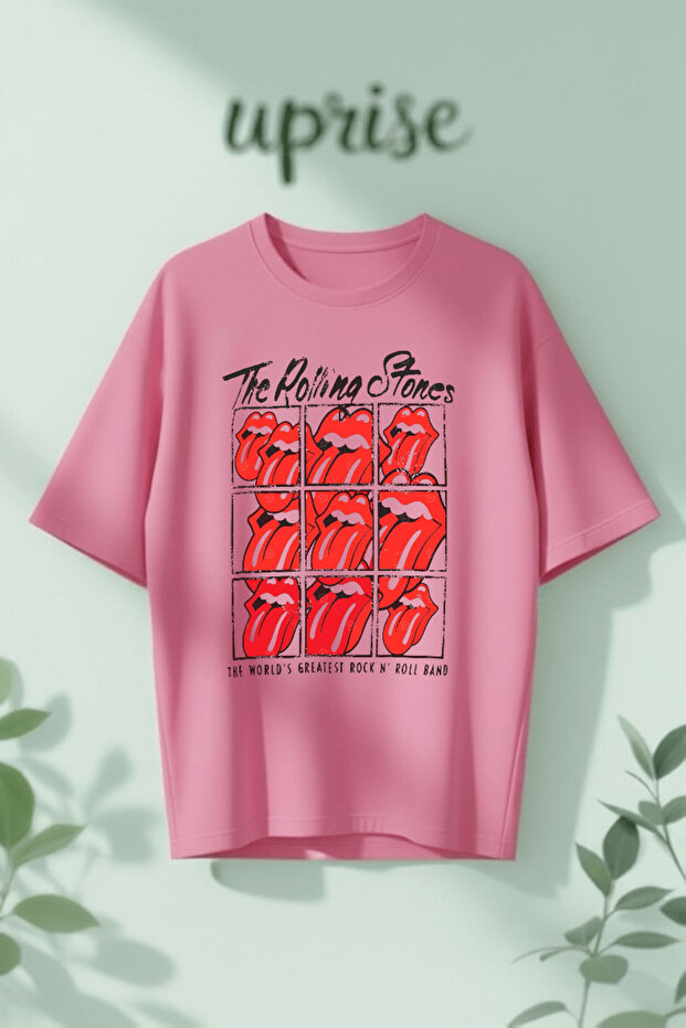 تي شيرت قطني كبير الحجم مطبوع عليه The Rolling Stones