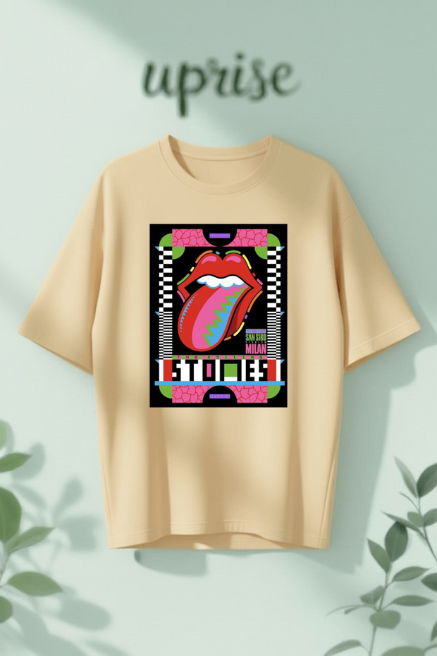 تي شيرت قطني كبير الحجم مطبوع عليه The Rolling Stones