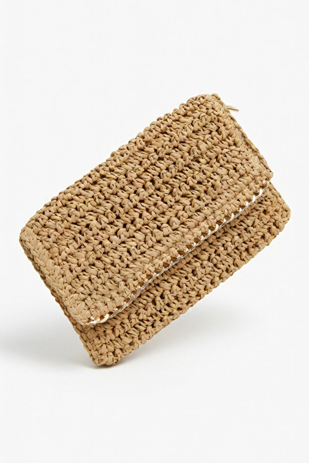 Women's Premium Series Handmade Camel Straw Portfolio | Envelope Handbag with Gold Chain