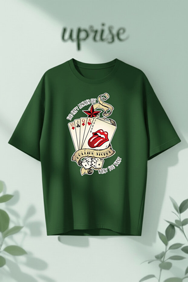 تي شيرت قطني كبير الحجم مطبوع عليه The Rolling Stones