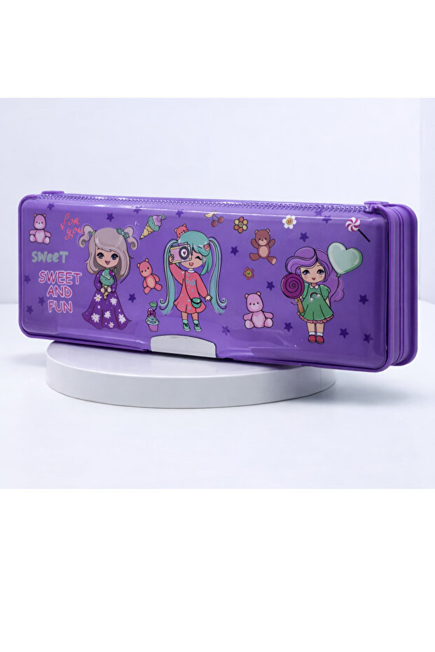 Fixpoint Purple Pencil Case – Cute Figures, Large Volume, Girls' School Pencil Case